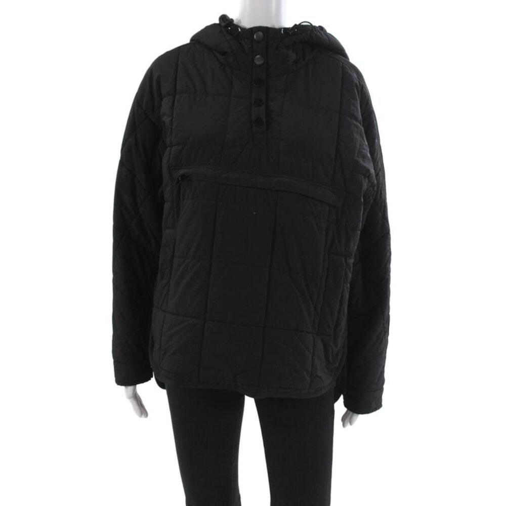 Chou Yatou Unisex Quilted Anorak Black High Neck Button Long Sleeve Size S